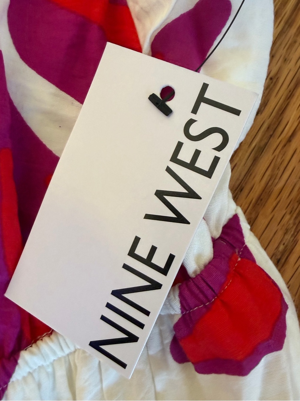 Nine West white Maxi Dress with Fuchsia Leaf Print - Picture 6 of 11